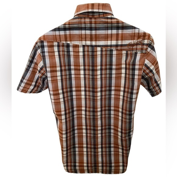 QUIKSILVER Brown Plaid Short Sleeve Collared Shirt Men M Medium - Picture 8 of 9